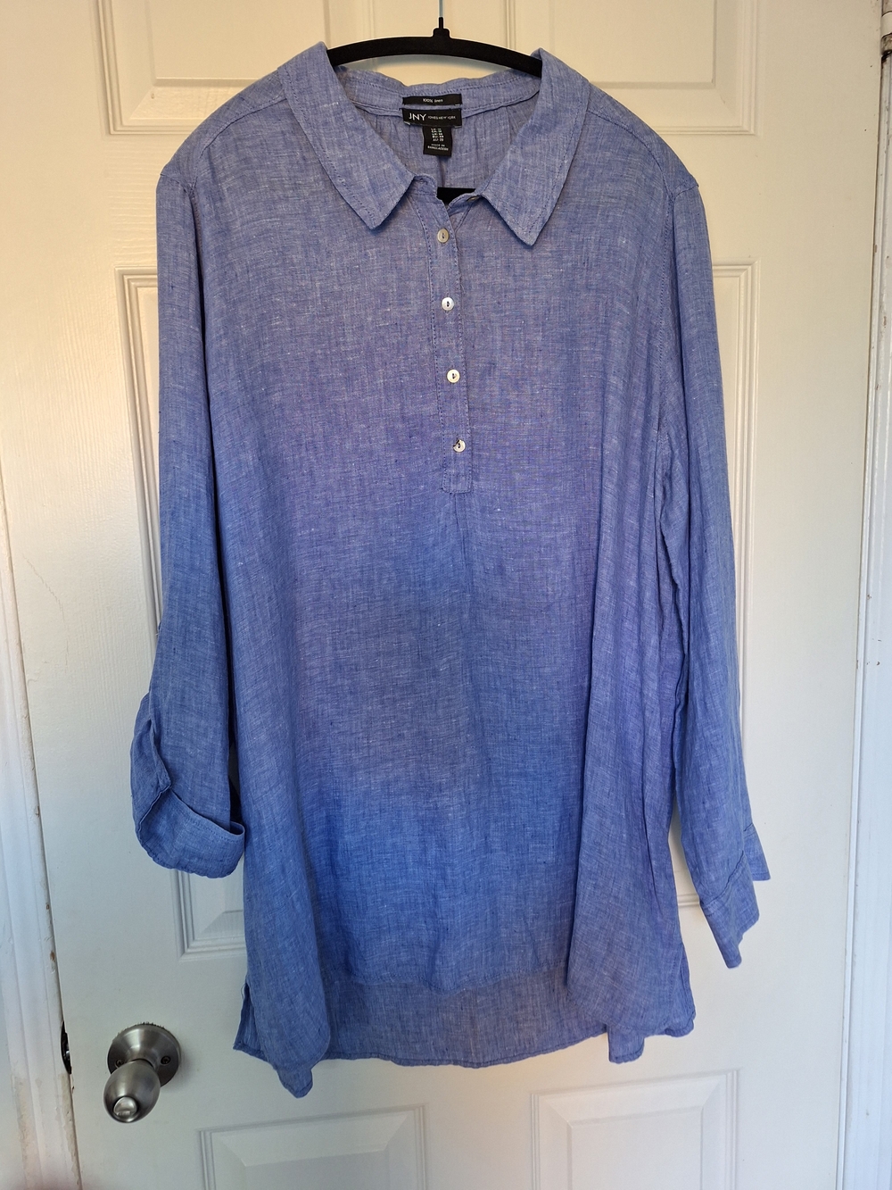 Jones NY Collection Women's Light Blue Linen Buttoned Tunic